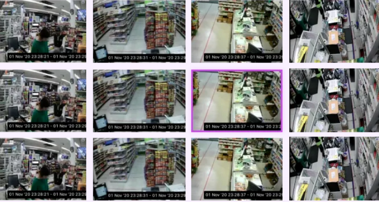 Security camera grid view of retail store